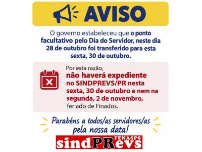 aviso de feriado 30 out e 2 nov